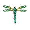 Alloy Rhinestone Dragonfly Brooch, Insect Enamel Pins, Platinum, Green, 37x47.72mm