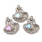 Rack Plating Alloy Pendant, with Rhinestone & Glass & ABS Plastic, Lead Free & Cadmium Free, Shell Shape & Heart, Platinum, 19x17.5x5mm, Hole: 1.6mm