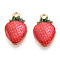 Printed Alloy Pendants, Lead Free & Cadmium Free & Nickel Free, Strawberry Charm, Light Gold, Red, 17x10.5x2.5mm, Hole: 1.8mm