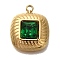 Ion Plating(IP) 304 Stainless Steel Rhinestone Charms, Square Charm, Real 18K Gold Plated, 14.5x12x3.5mm, Hole: 1.4mm