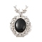 Natural Obsidian Pendants, with Platinum Tone Alloy Findings, Deer Charms, 56x33x4mm, Hole: 5x8mm