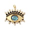 Rack Plating Brass Cubic Zirconia Pendants, with Glass, Lead Free & Cadmium Free, Long-Lasting Plated, with Jump Ring, Evil Eye, Real 18K Gold Plated, Light Sky Blue, 35x35.5x5mm, Hole: 3.5mm