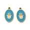 Ion Plating(IP) 316 Surgical Stainless Steel Pendants, Nickel Free, with Enamel, Real 18K Gold Plated, Oval with Hamsa Hand Pattern, Deep Sky Blue, 18x11x1.5mm, Hole: 1.6mm