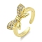 Bowknot Brass Micro Pave Cubic Zirconia Open Cuff Ring for Women, Cadmium Free & Lead Free, Long-Lasting Plated, Real 18K Gold Plated, Adjustable