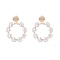 Shell Pearl Paw Print Beaded Big Ring Dangle Stud Earrings, Brass Drop Earrings for Women, Floral White, 50mm, Pin: 0.7mm