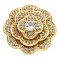 Rack Plating Brass Pave Clear Cubic Zirconia Flower Multi-Strand Links, Lead Free & Cadmium Free, Long-Lasting Plated, Real 18K Gold Plated, 25.5x9.5mm, Hole: 2.5mm