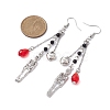 Alloy Skull & Heart & Glass Teardrop Dangle Earrings with Brass Pins for Women EJEW-JE05391-2