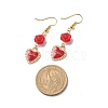 3 Pairs 3 Style Red Alloy Enamel Charms & Rose Beaded Dangle Earrings EJEW-JE05031-03-3