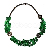 Dyed Natural Coconut Donut & Flat Round Beaded Bib Necklaces NJEW-B088-04-1