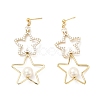 Clear Cubic Zirconia Stars Dangle Stud Earrings with Acrylic Pearl EJEW-G297-06G-1
