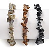 Chips Natural Labradorite & Snowflake Obsidian & Tiger Eye Beaded Stretch Bracelets Sets BJEW-JB05332-05-3