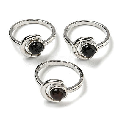 Natural Black Agate Adjustable Rings RJEW-K269-09P-03-1