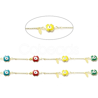 Handmade Brass Enamel Flower Link Chain CHC-I045-06G-1