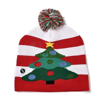 LED Light Up Christmas Acrylic Fibers Yarn Cuffed Beanies Cap AJEW-F063-04-1