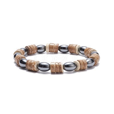 Coconut & Synthetic Hematite Stretch Bracelet BJEW-JB08093-1