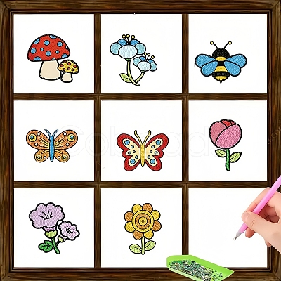 8Pcs Insects & Plants DIY Diamond Sticker Kits PW-WG74ECF-01-1