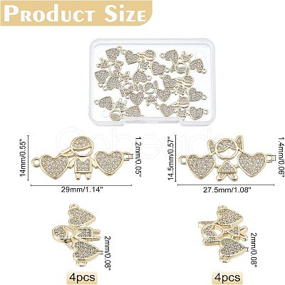 SUPERFINDINGS 8Pcs 2 Style  Brass Micro Pave Clear Cubic Zirconia Links Connectors ZIRC-FH0001-24-1