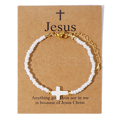 Beach Vacation Style Cross White Shell Beaded Bracelets for Women JM1920-1