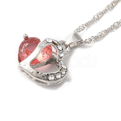 Resin Heart Pendant Necklace with Singapore Chains NJEW-C003-01C-1