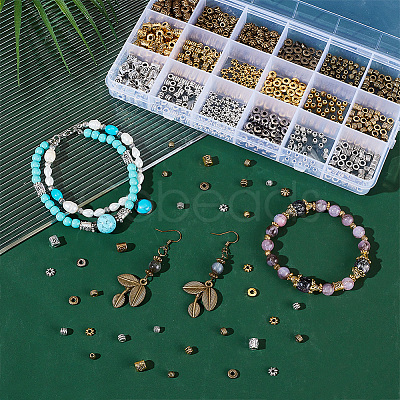 PandaHall Elite 900Pcs 18 Styles Tibetan Style Alloy Spacer Beads Sets TIBEB-PH0005-12-1