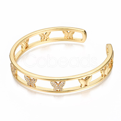 Brass Micro Pave Clear Cubic Zirconia Cuff Bangles BJEW-N302-001-NF-1