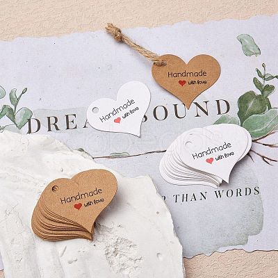 200Pcs 2 Colors Heart Paper Gift Hang Tags CDIS-SZ0001-19-1