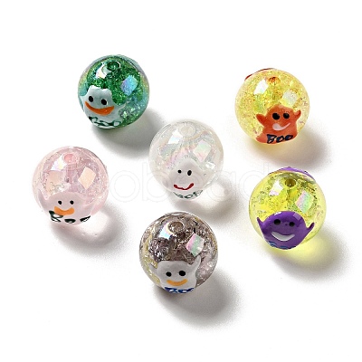 AB Color Transparent Crackle Acrylic Round Beads OACR-A013-03-1