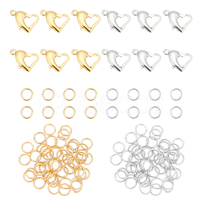 DICOSMETIC 112Pcs 4 Style 304 Stainless Steel Heart Lobster Claw Clasps and Open Jump Rings STAS-DC0001-14-1