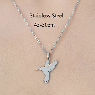 Non-Tarnish 201 Stainless Steel Hummingbird Pendant Necklace NJEW-OY002-06-1