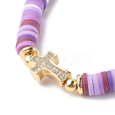 Polymer Clay Heishi Beads Stretch Bracelet for Women BJEW-JB07207-1