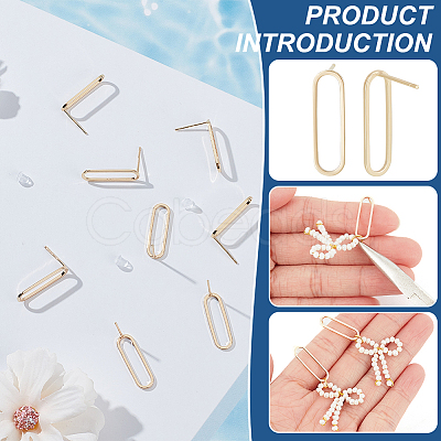 BENECREAT 10Pcs Hollow Oval Rack Plating Brass Stud Earring Findings KK-BC0013-46A-1