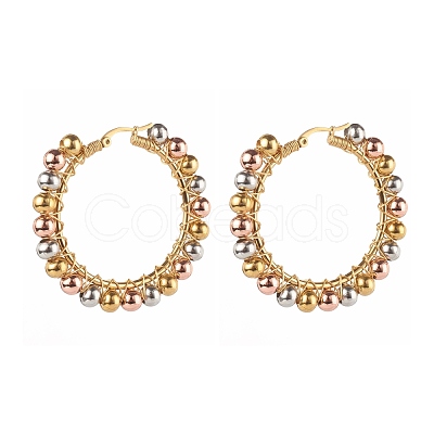 304 Stainless Steel Beaded Hoop Earrings EJEW-JE04544-02-1