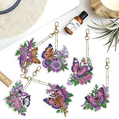 6Pcs Butterfly DIY Diamond Painting Keychain Kit PW-WG95088-01-1