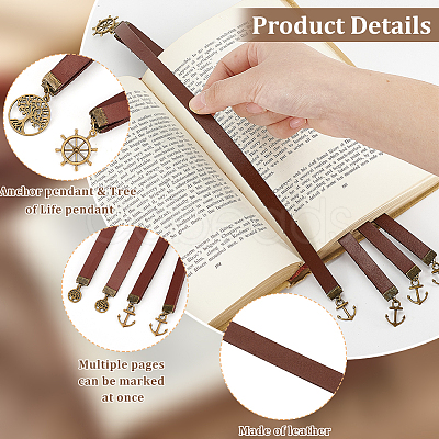 2Pcs 2 Style Cowhide Leather Bookmarks AJEW-AB00193-1