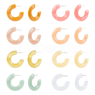 ANATTASOUL 8 Pairs 8 Colors Acrylic Arch Stud Earrings EJEW-AN0003-38-1