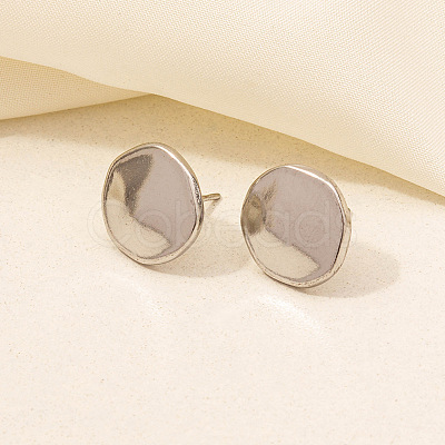 Flat Round Stainless Steel Stud Earrings for Women PJ9303-7-1