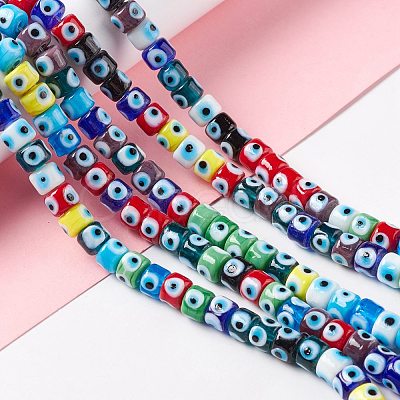 Handmade Evil Eye Lampwork Beads Strands X-LAMP-F024-01B-04-1