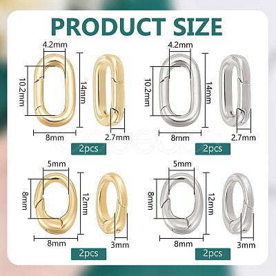 BENECREAT 8Pcs 4 Styles Brass Spring Gate Rings KK-BC0013-66-1