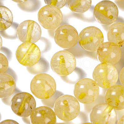 100Pcs 8mm Natural Gold Rutilated Quartz Round Beads DIY-LS0002-49-1