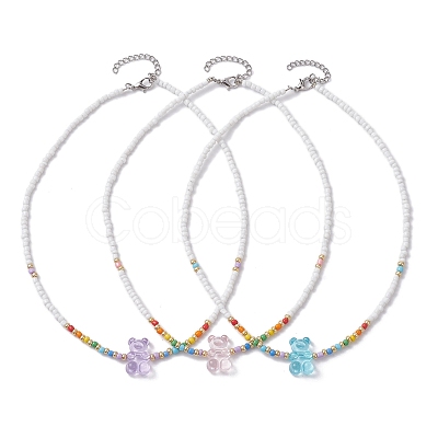 3 PCS Bear Shape Acrylic Beaded Necklaces NJEW-JN04632-1