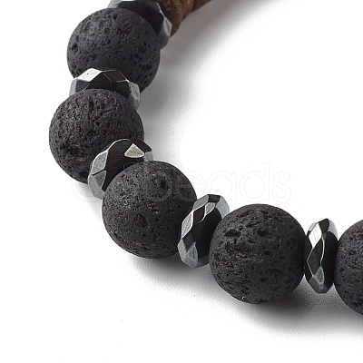 Natural Coconut Rondelle Beads Stretch Bracelet for Men Women BJEW-JB06771-02-1