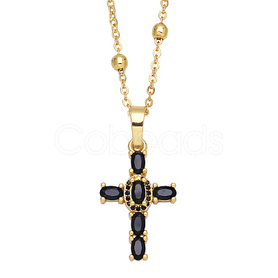 Fashionable Hip Hop Cross Pendant Necklace for Women with Micro Inlaid Gemstones and Zircon Crystals (NKB072) ST0556035-1