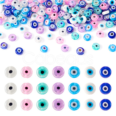 Pandahall 175Pcs 7 Colors Handmade Evil Eye Lampwork Beads EGLA-TA0001-32-1