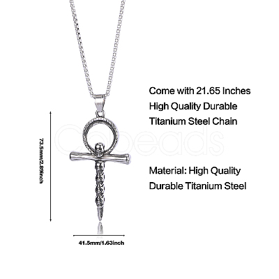 Skull Cross Pendant Necklace Vintage Titanium Steel Ankh Necklace Charm Neck Chain Jewelry Gift for Women Men Birthday Easter Thanksgiving Day JN1110A-1