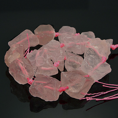 Natural Gemstone Rose Quartz Rough Nuggets Bead Strands G-E219-04-1