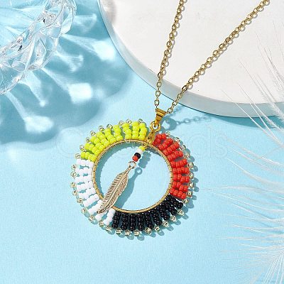 Glass Seed Beads Pendant Necklaces NJEW-MZ00038-1