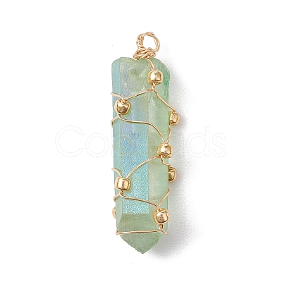 Copper Wired Electroplated Natural Quartz Crystal Pendants PALLOY-JF02626-02-1