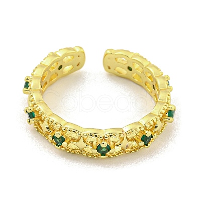 Hollow Brass Micro Pave Green Cubic Zirconia Cuff Rings RJEW-L113-007G-1