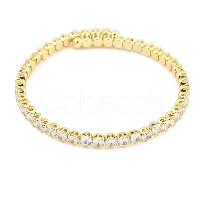 Rack Plating Brass Pave Clear Cubic Zirconia Open Cuff Bangles for Women BJEW-U004-02G-1