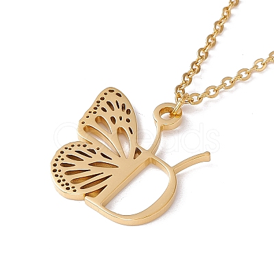 Initial Letter with Butterfly Pendant Necklace NJEW-C026-01G-D-1